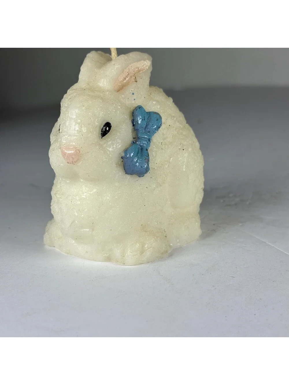 Vintage Style Easter Bunny Rabbit Figural Candle Blue Bow S-12